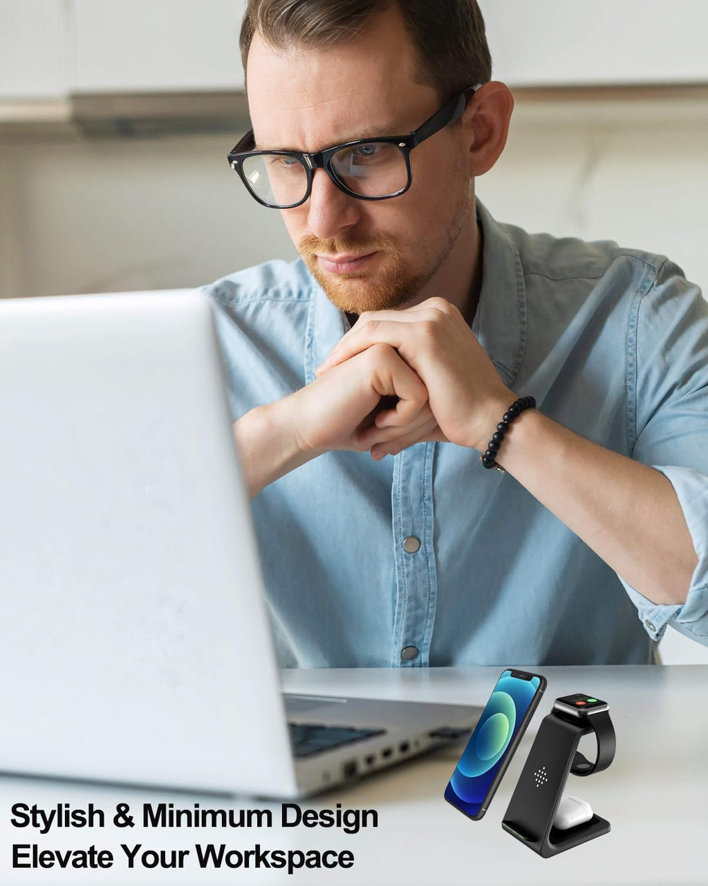 Wireless Charger Stand Dock 3 in 1 Fast Qi Wireless Charging Station Pad for Multiple Devices Apple Watch Ultra/9/8/7/6/Se/5/4/3/2,Airpods Pro,Iphone 16/15/15 Pro/14/13/12/11/X/8 Phone,Women Men Gift