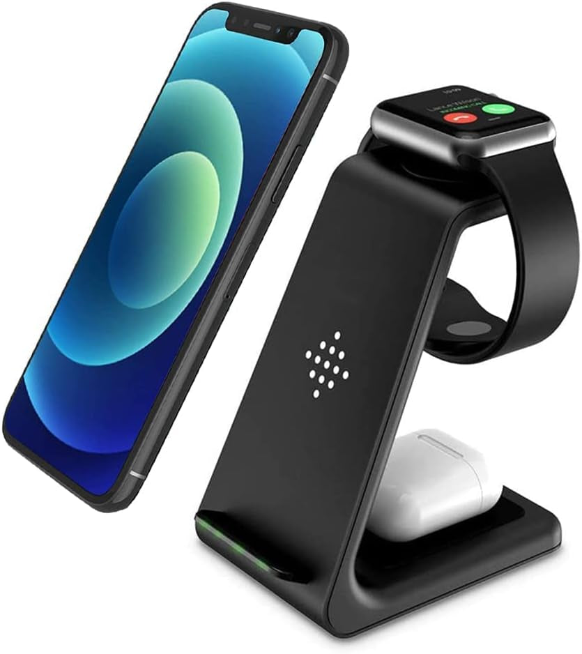 Wireless Charger Stand Dock 3 in 1 Fast Qi Wireless Charging Station Pad for Multiple Devices Apple Watch Ultra/9/8/7/6/Se/5/4/3/2,Airpods Pro,Iphone 16/15/15 Pro/14/13/12/11/X/8 Phone,Women Men Gift